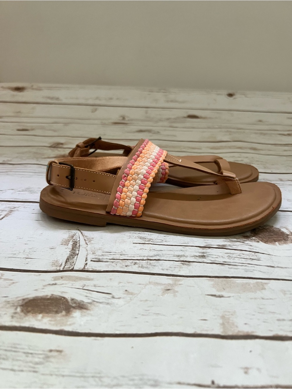 TOMS Women’s Tan Sandals with Pink Accent Strap- 7
